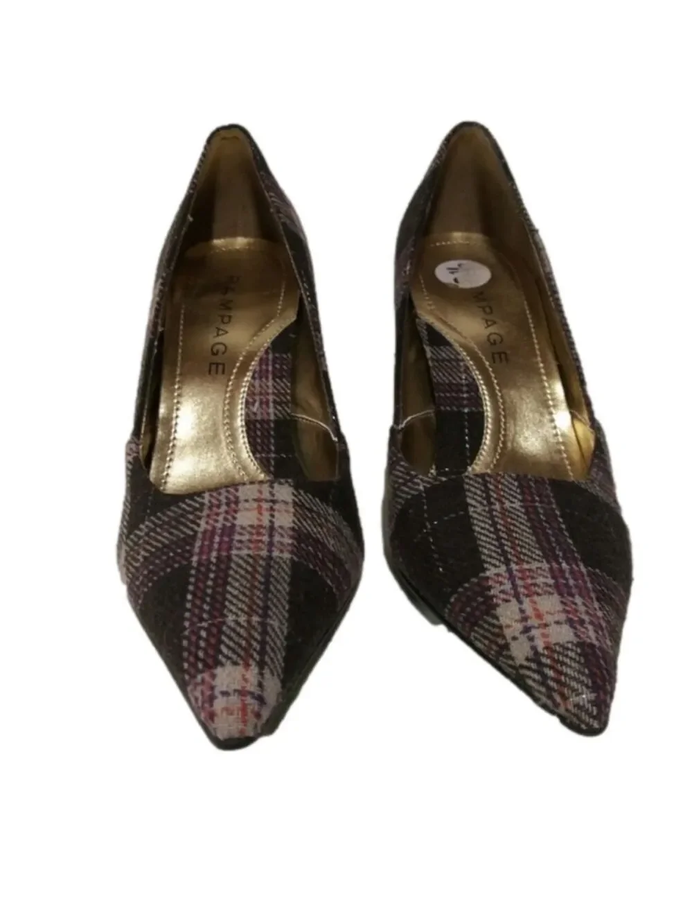 Rampage Maria Brown Plaid Fabric Upper Pointed Toe Slip On High Heel Shoe